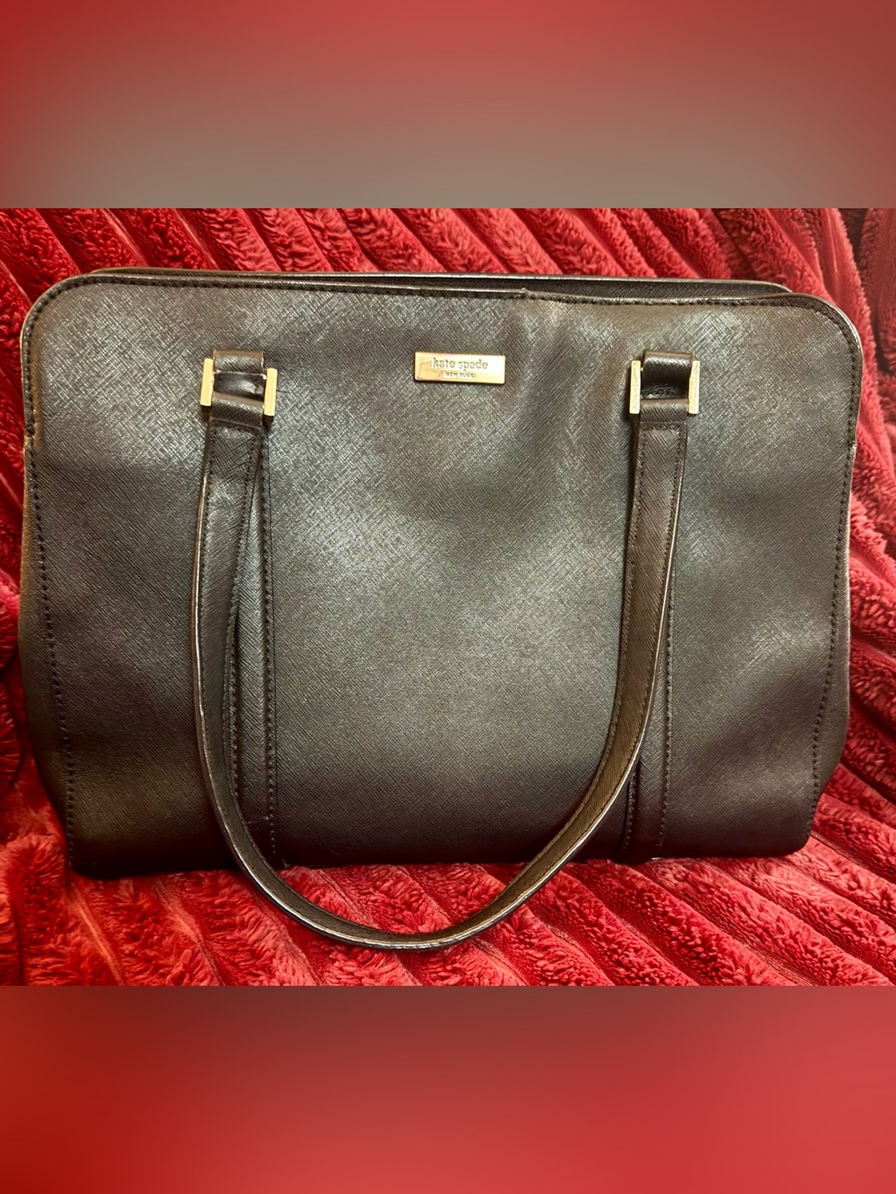 ♠️ Kate Spade Black Saffiano Leather Shoulder Bag with Gold Hardware